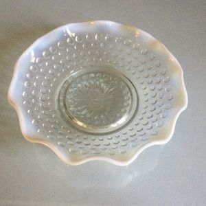 Fenton Glass Small Fluted Edge White Opalescent Hobnail Moonstone Bowl